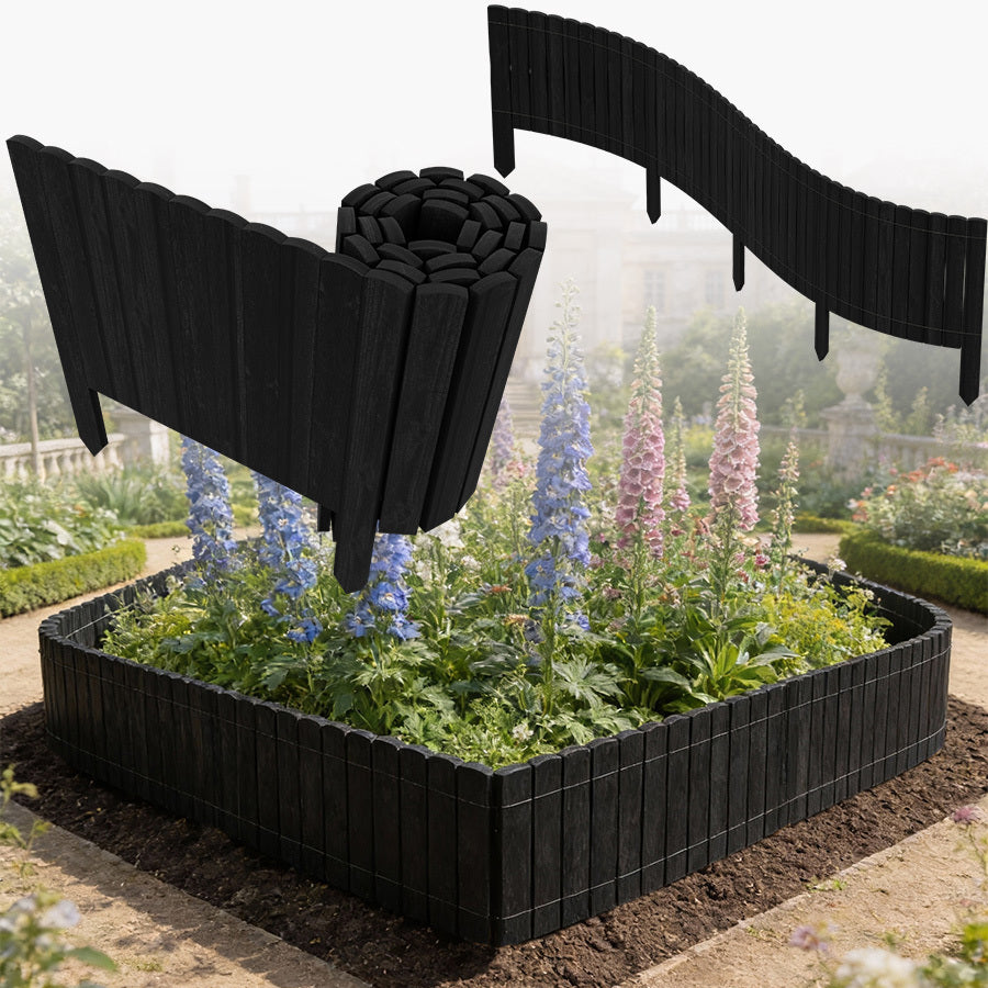 Bordure de palissade en bois souple en rouleau, 200 x 10/20/30/40 cm, bordure de jardin en bois naturel, bordure décorative pour pelouse et parterre de fleurs, clôture facile à installer pour pelouse et plate-bande pour cour, Nature/Anthracite