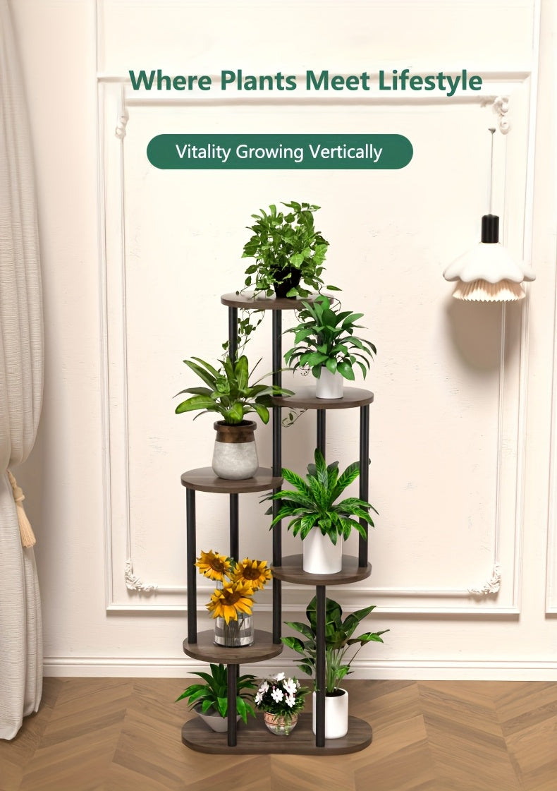 1pc Étagère à Plantes Moderne en Bois à Plusieurs Niveaux avec Finition Brossée - Présentoir pour Pots de Fleurs Intérieur/Extérieur, Construction en Bois Durable Adaptée pour Jardin, Balcon - Étagère Économiseur d'Espace pour Pots et Plantes