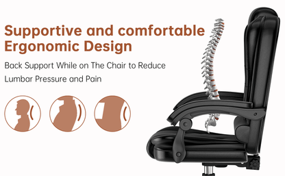 Chaise de bureau exécutive haute dossier, chaise de bureau ergonomique inclinable avec fonction d'inclinaison, chaise d'ordinateur robuste pour le travail à domicile