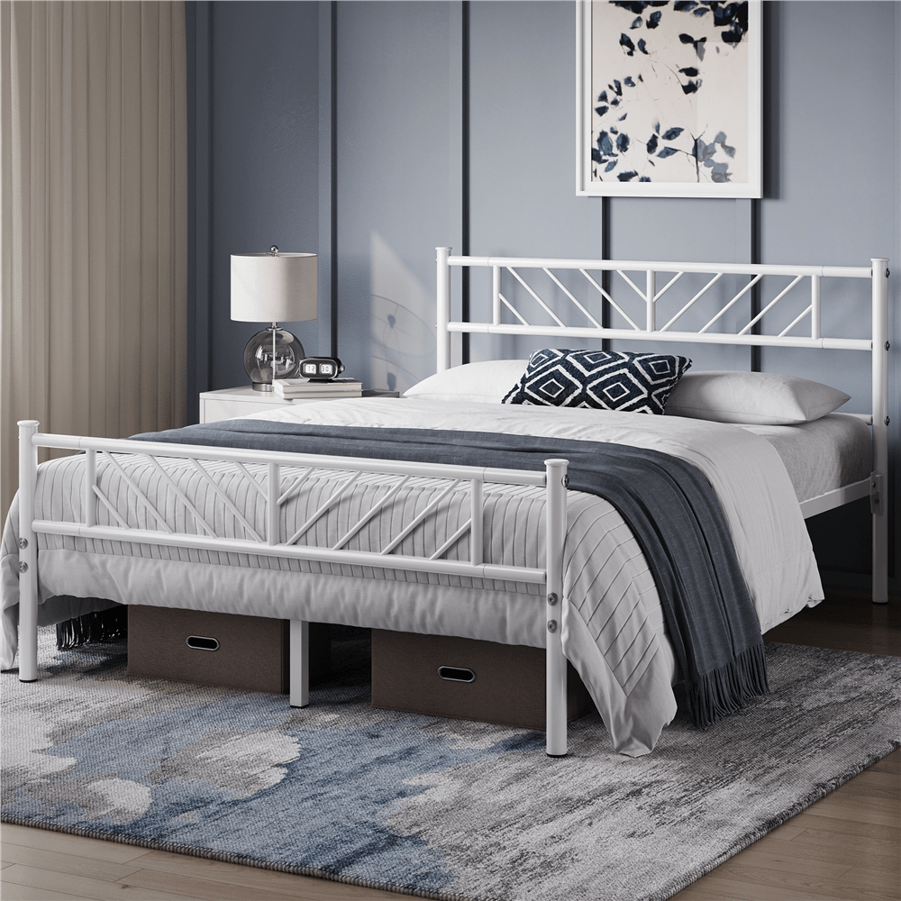 Costoffs Cadre de lit en metal simple Lit en Métal pour Adultes Grande Espace en Lattes Moderne