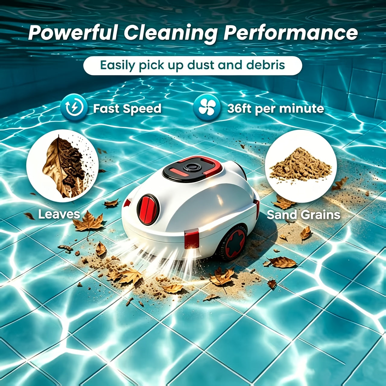 Nettoyeur de piscine robotisé sans fil INSE Y10, aspirateur automatique étanche IPX8, 28000Pa, panier-filtre 2,3L, batterie 5200mAh 90 minutes d'autonomie, double entrée d'aspiration, stationnement automatique léger, idéal pour piscines hors-sol/enterrées