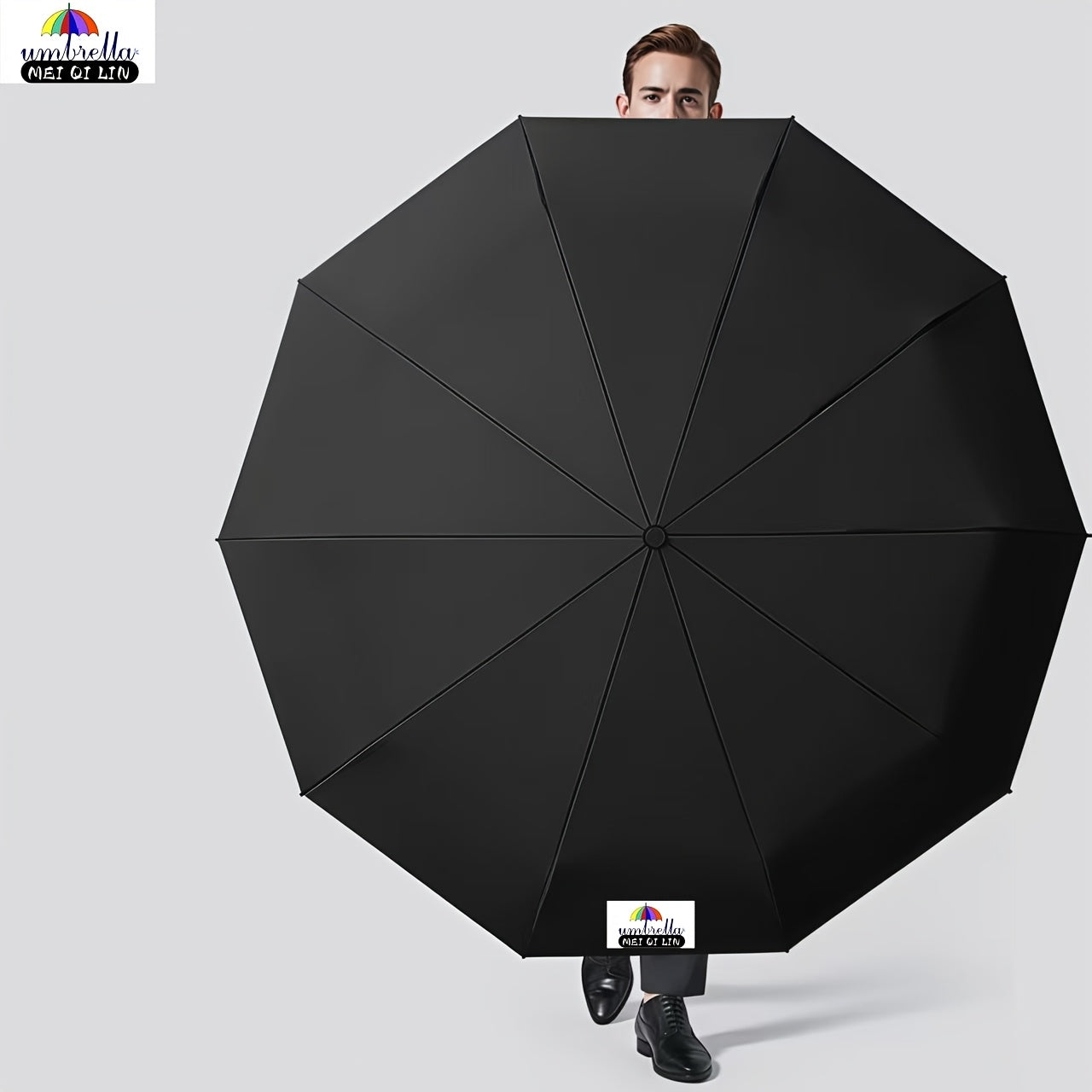 MEI QI LIN Parapluie de Golf Compact de Voyage avec 10 Baleines, Ouvre/Ferme Automatique, Léger et Portable pour Usage Extérieur, Auvent 10% Plus Grand, Cadre Durable, Idéal pour Hommes et Femmes, S'adapte à un Sac à Dos ou une Bourse