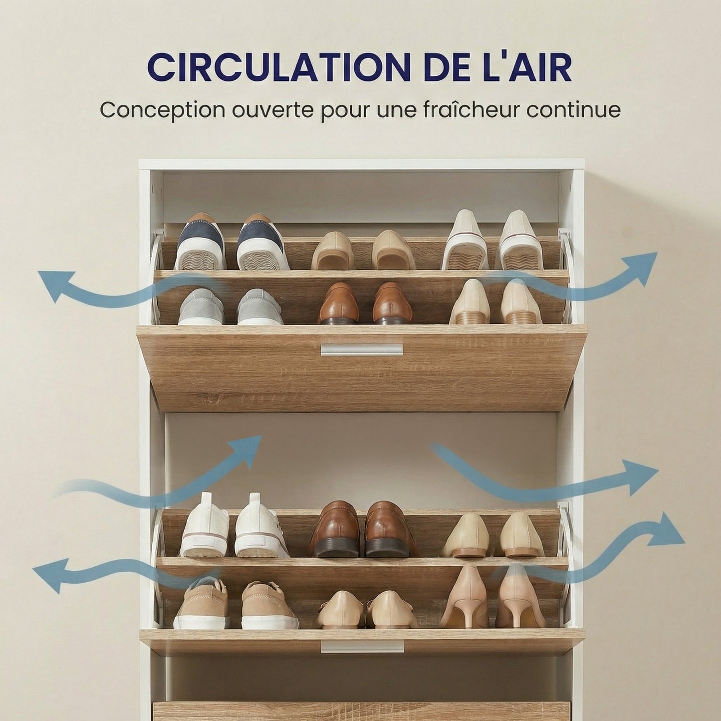 Meuble à chaussures avec 4 compartiments à rabat, armoire à chaussures en bois pour jusqu'à 24 paires, organisateur d'entrée peu encombrant