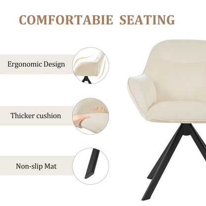 Chaises de salle à manger élégantes et contemporaines, pivotantes à 360 degrés, rembourrées avec assises épaisses, conçues de manière ergonomique pour les familles, les cafés et les restaurants - Lot de 2/ Lot de 4/ Lot de 6