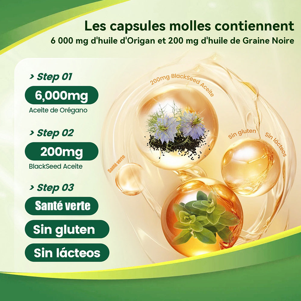 VIVONU Huile d'origan plus huile de graines noires, capsules huile d'origan équilibrée, capsules molles d'huile d'origan