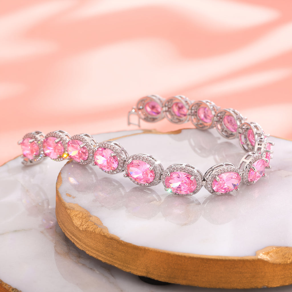 Bracelet argenté époustouflant pour femme avec 2,4 ct de morganite rose, une pièce de bijouterie à la mode et charmante, parfait comme cadeau pour dames, anniversaires, soirées en amoureux ou la Saint-Valentin, livré avec une boîte cadeau offerte.