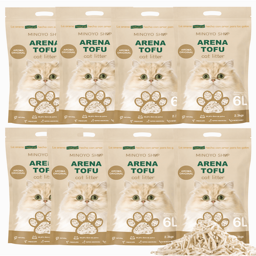 BPS Litière pour Chat Tofu Arena 6L - Sans Poussière, Facile à Agglomérer et Contrôle des Odeurs - et Sûre pour les Chaton - Lot de 8 Sacs