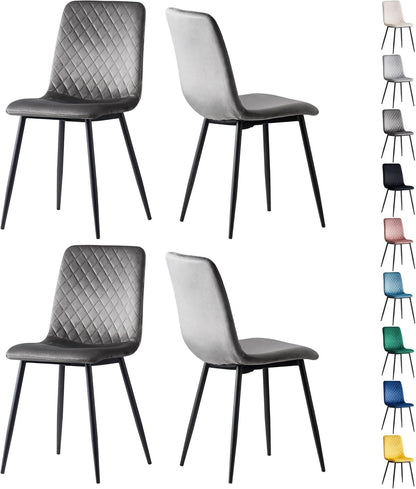 Ensemble de 4 chaises de salle à manger MCC Direct en velours, pieds en métal, chaises Lexi, chaises de conception