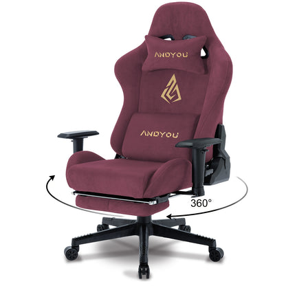 ANDYOU Chaise Gaming, Chaise de Bureau Respirante, Tissu de Haute Qualité Doux et Similar à la Fourrure Synthétique. Chaise PC Ergonomique, Chaises de Travail Pivotantes Réglables avec Repose-Pieds