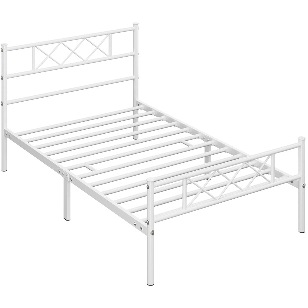 Costoffs Cadre de Lit en Métal Moderne - Structure à 6 Pieds avec Tête de Lit Design en Forme X - Sommier à Lattes Métalliques et Grand Espace de Rangement Sous-lit - Idéal pour Chambre d'Invite, Dortoir ou Appoint - Style Industriel Élégant