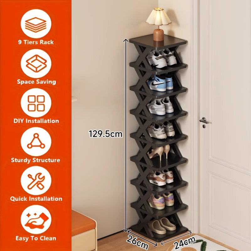 Organisateur d'étagère à chaussures d'angle peu encombrant - Étagère en plastique robuste haute et étroite à 6/9 niveaux pour 6/9 paires de chaussures et de bottes, Rangement polyvalent pour entrée, placard, garage, salon, Rangement d'organisateur de chau