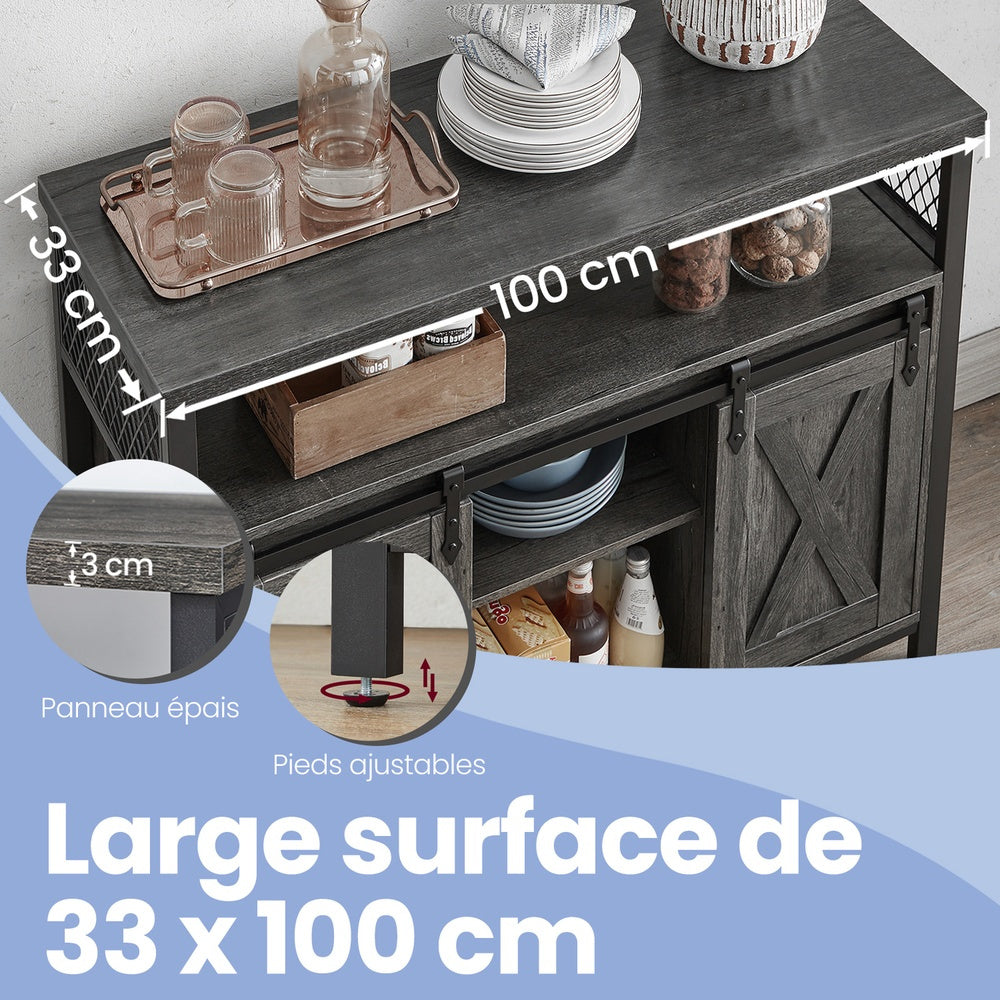 Meuble de Rangement, Buffet Cuisine, Commode, avec 2 Portes Coulissantes, 33 x 100 x 80 cm, Étagères Réglables, pour Salon
