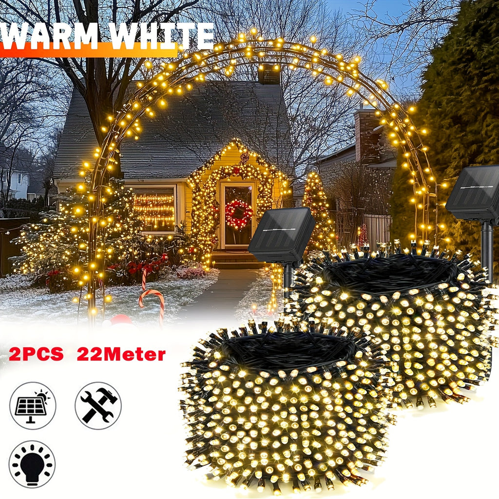 LECLSTAR, Guirlande Lumineuse Solaire 300/200 LED, Lumières Féeriques LED pour Extérieur, IP65, 8 Modes d'Éclairage, Lumière Solaire Féerique, 22 Mètres/32 Mètres, Blanc Chaud, Incassable, Décoration pour Jardin, Terrasse, Pub, Balcon, Fête