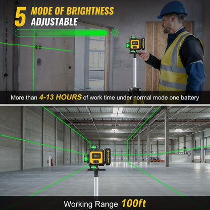 Niveau laser autodresseur 4D professionnel Conentool avec ou sans trépied robuste et barre d'extension, projecteur de lignes horizontales/verticales 16 lignes, options batterie/affichage LCD, base rotative 360° adapté au bricolage et à la rénovation