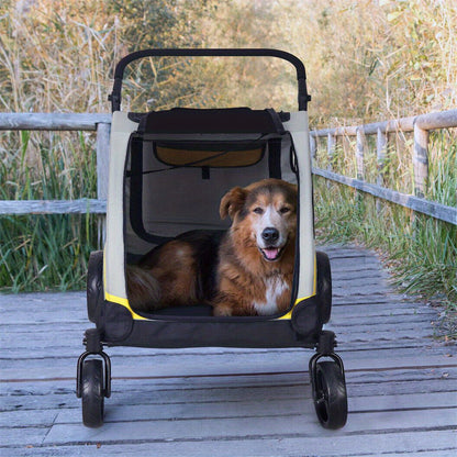 Poussette pour chien pliante XXL à 4 roues, très grande poussette avec séparateur amovible uniquement adaptée pour un grand chien, poussette de voyage pour animal de compagnie, jogging pour chien, poussette de voyage pliable en un clic, poignée réglable,