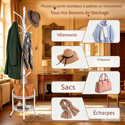 Porte-vêtements et chapeaux en fer - Porte-manteau sur pied en métal pour le rangement suspendu des vêtements et sacs pour la maison, le bureau, la chambre
