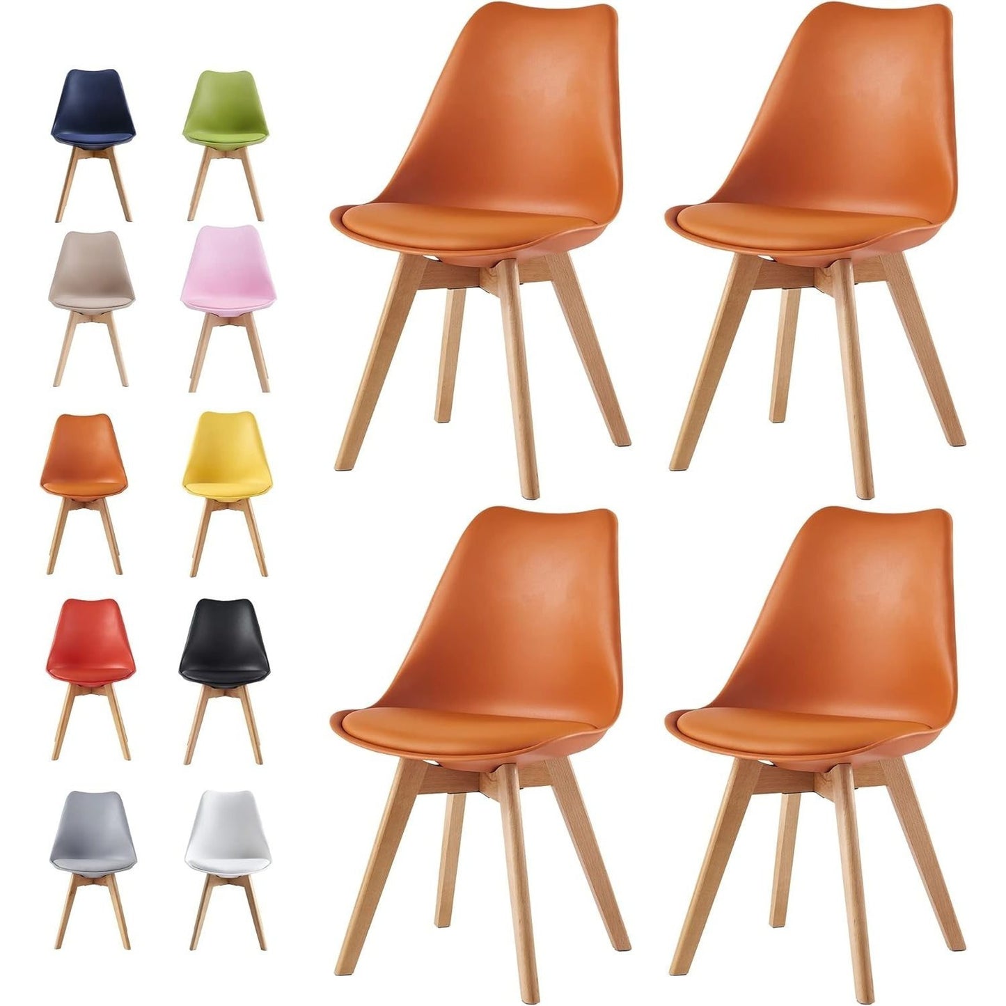 Ensemble de 4 chaises de salle à manger MCC Direct, chaises de cuisine, chaises de bureau, chaise coquille de designer, "Eva" disponible en 7 couleurs tendance