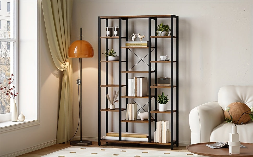 Étagère, étagère debout avec 6 niveaux 15 étagères, étagères ouvertes réglables, pour salon, bureau, chambre, 30 X 100 X 170cm, brun-vin noir