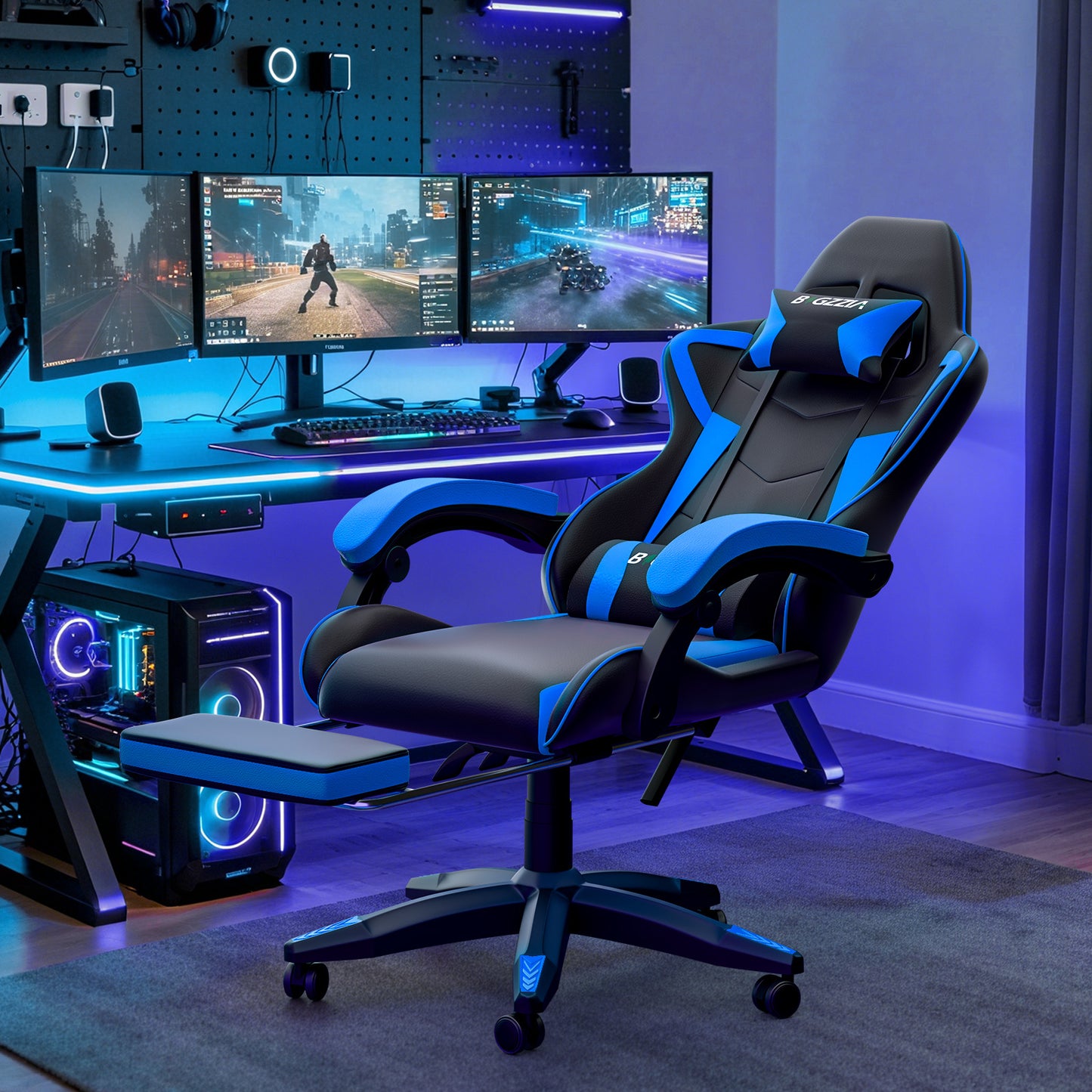 Gartistgo Chaise Gaming Ergonomique - Chaises Gaming avec Coussin Lombaire + Appui-Tête, Chaise de Bureau & Ordinateur Rehausseable pour Adultes, Filles, Garçons (Avec Repose-Pieds)