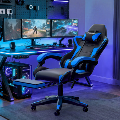 Gartistgo Chaise Gaming Ergonomique - Chaises Gaming avec Coussin Lombaire + Appui-Tête, Chaise de Bureau & Ordinateur Rehausseable pour Adultes, Filles, Garçons (Avec Repose-Pieds)