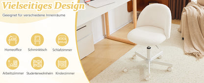 Chaise de bureau ergonomique réglable en hauteur Bonnlo avec base à 5 roues, revêtement en tissu Teddy blanc et cadre en métal - Chaise de bureau inclinable manuelle avec siège rembourré doux pour bureau à domicile, chambre, bureau - Construction robuste