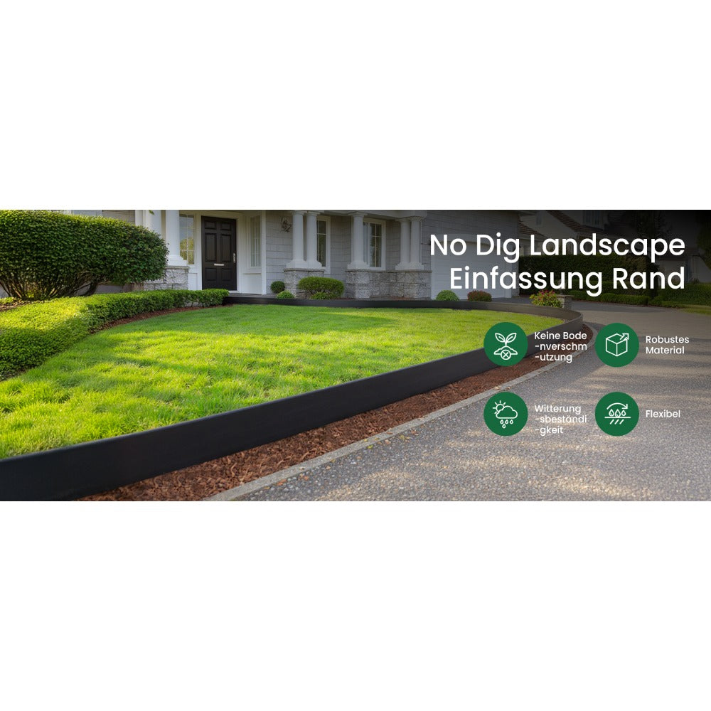 Bordure de pelouse flexible en plastique noir avec ancrages au sol, une bordure de jardin invisible pour pelouses et parterres de fleurs