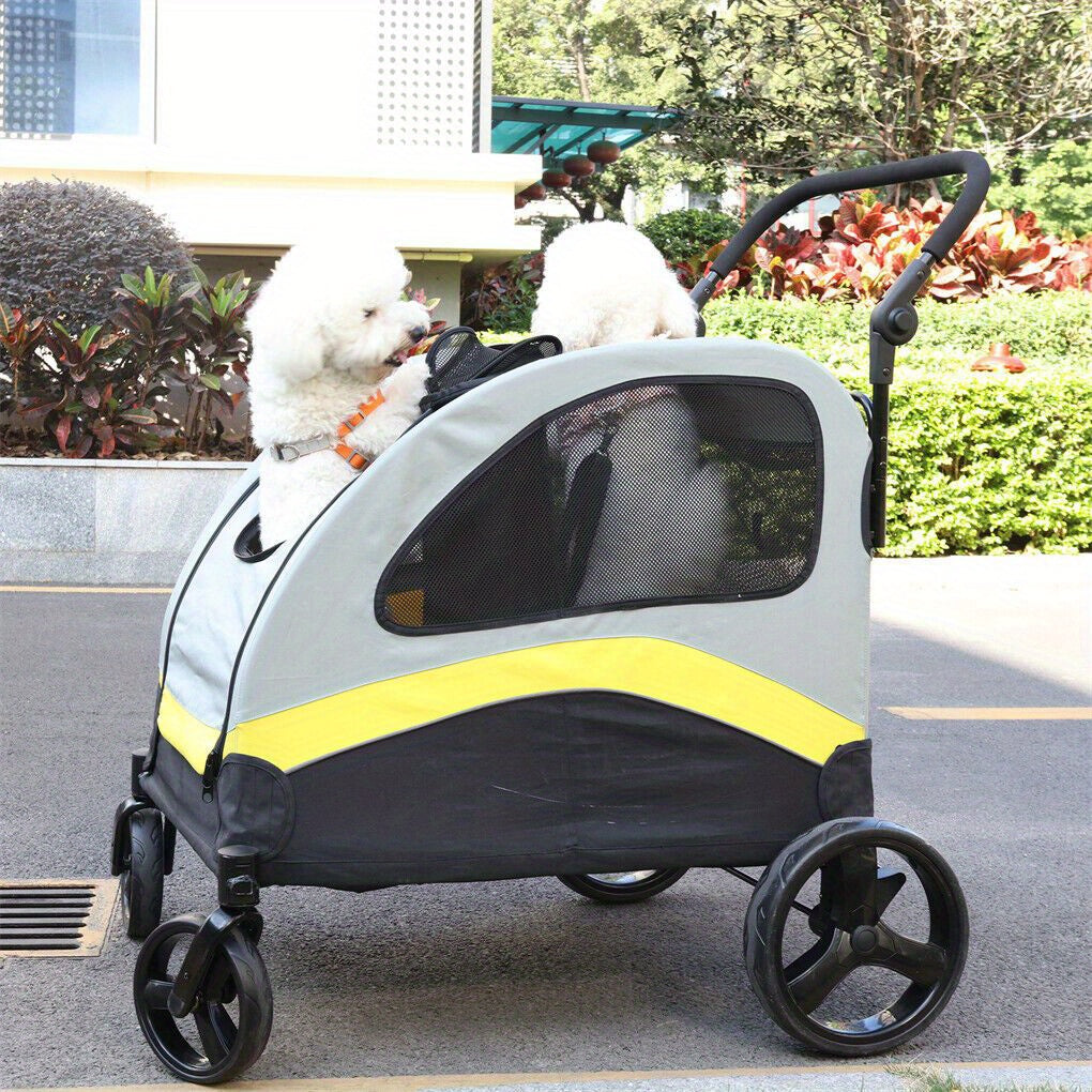 Poussette pour chien pliante XXL à 4 roues, très grande poussette avec séparateur amovible uniquement adaptée pour un grand chien, poussette de voyage pour animal de compagnie, jogging pour chien, poussette de voyage pliable en un clic, poignée réglable,