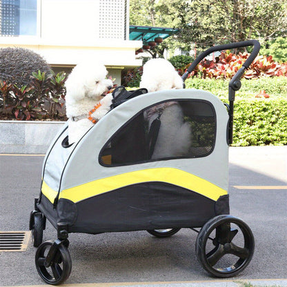 Poussette pour chien pliante XXL à 4 roues, très grande poussette avec séparateur amovible uniquement adaptée pour un grand chien, poussette de voyage pour animal de compagnie, jogging pour chien, poussette de voyage pliable en un clic, poignée réglable,