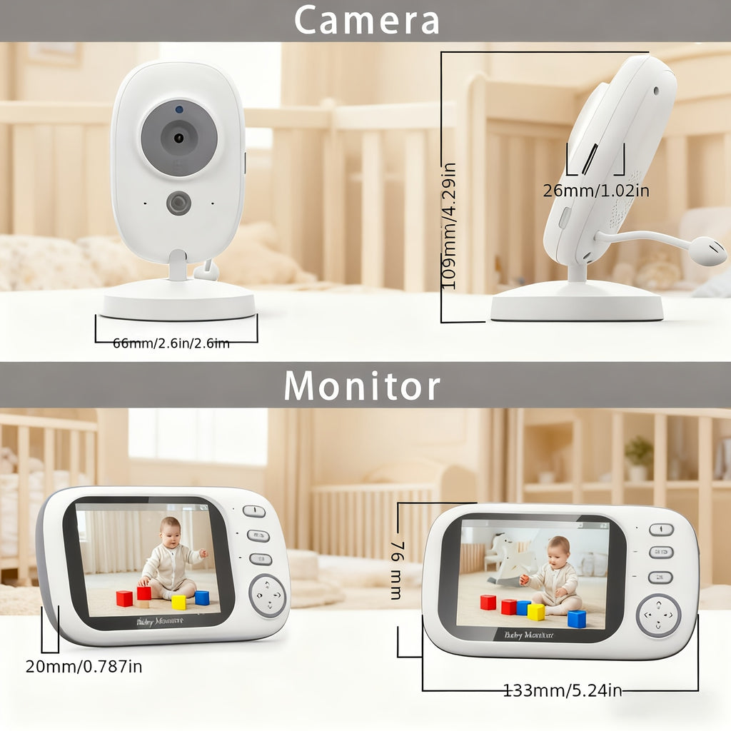 Moniteur sans fil 720HD avec écran LCD de 8,89 cm, moniteur HD avec audio bidirectionnel, 8 berceuses, rappel d'alimentation, détection de pleurs VOX, alerte de température, vision nocturne, sans fil 2,4G, rotation manuelle et enregistrement en boucle, pa