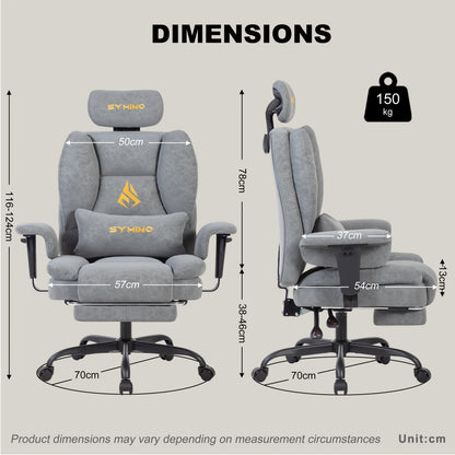 Fauteuil de gaming SYMINO, chaise de bureau ergonomique en cuir PU avec support lombaire - Fauteuil de bureau d'ordinateur inclinable pour adultes, siège de jeu vidéo style course (hauteur et appui-tête réglables)