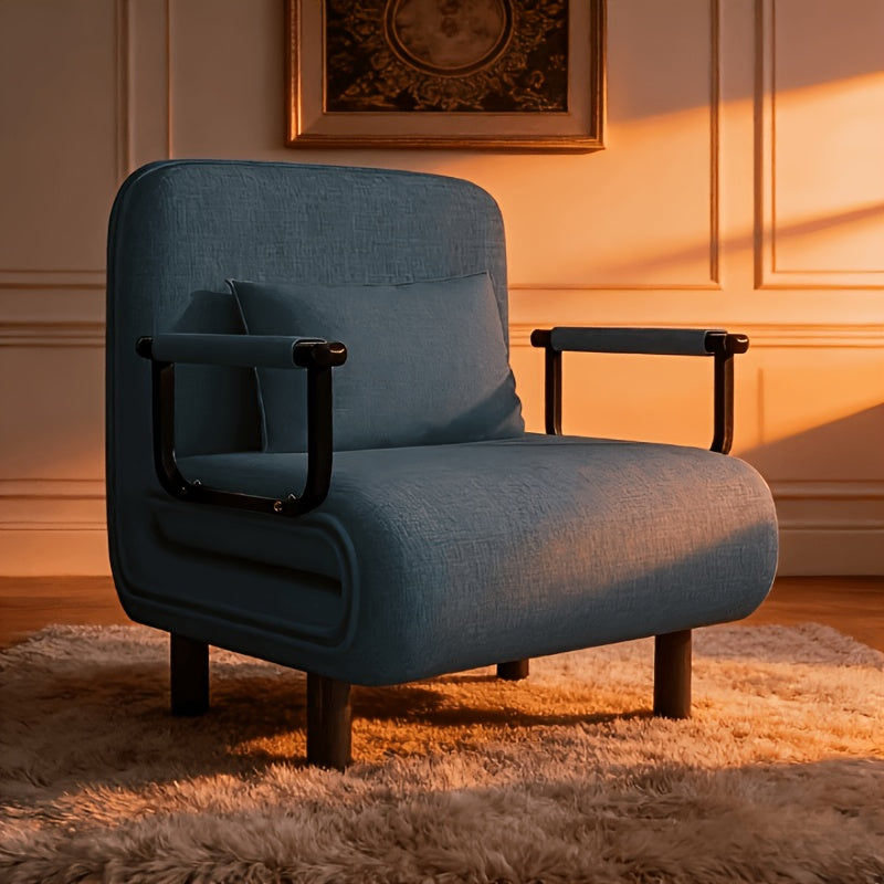 Canapé-lit convertible pliant 5-en-1, fauteuil de détente gigogne réglable peu encombrant avec tissu en lin, fauteuil moderne pour dortoir, studio et coin douillet, noir/fauve/vert olive/jaune citron