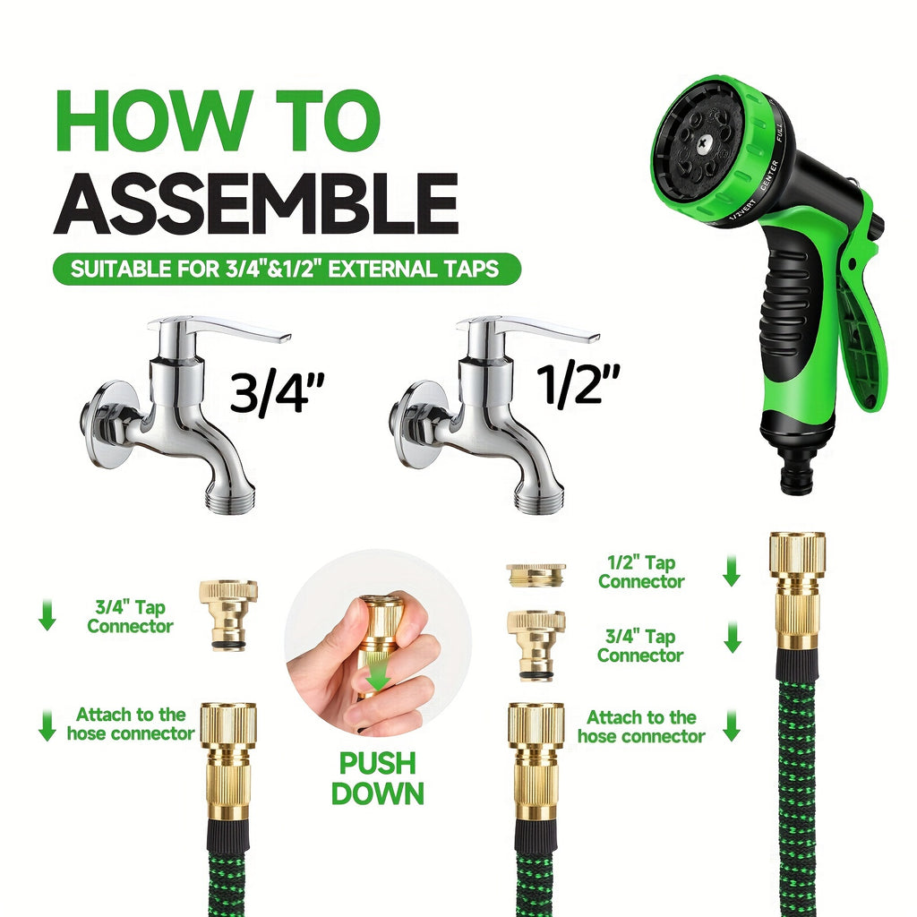 Kit de Tuyau d'Arrosage Extensible LOVFEN en Latex Flexible avec Buse de Pulvérisation