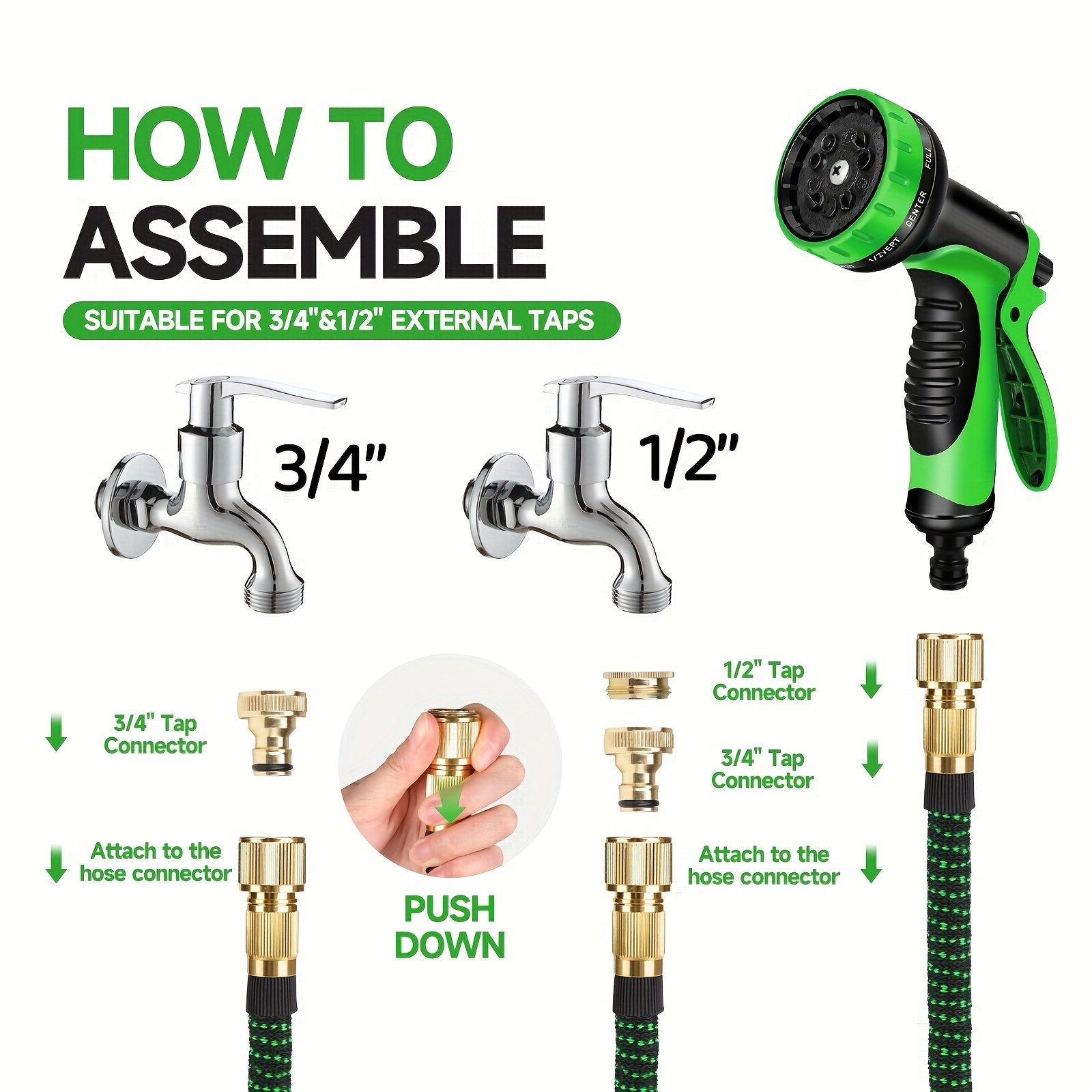 Kit de Tuyau d'Arrosage Extensible LOVFEN en Latex Flexible avec Buse de Pulvérisation