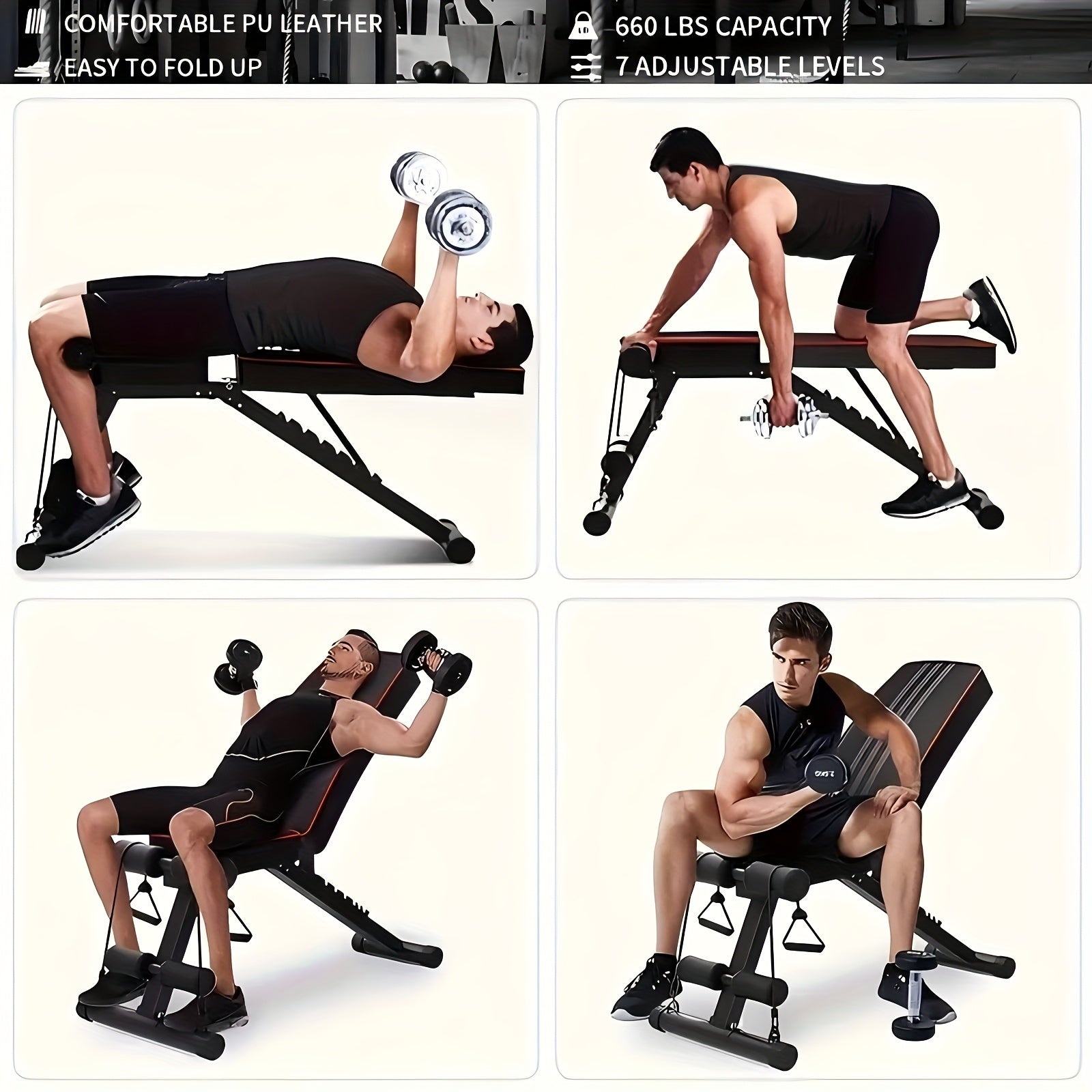 Banc de musculation pliable et réglable pour entraînement à domicile, idéal pour développé couché et soulevé de terre