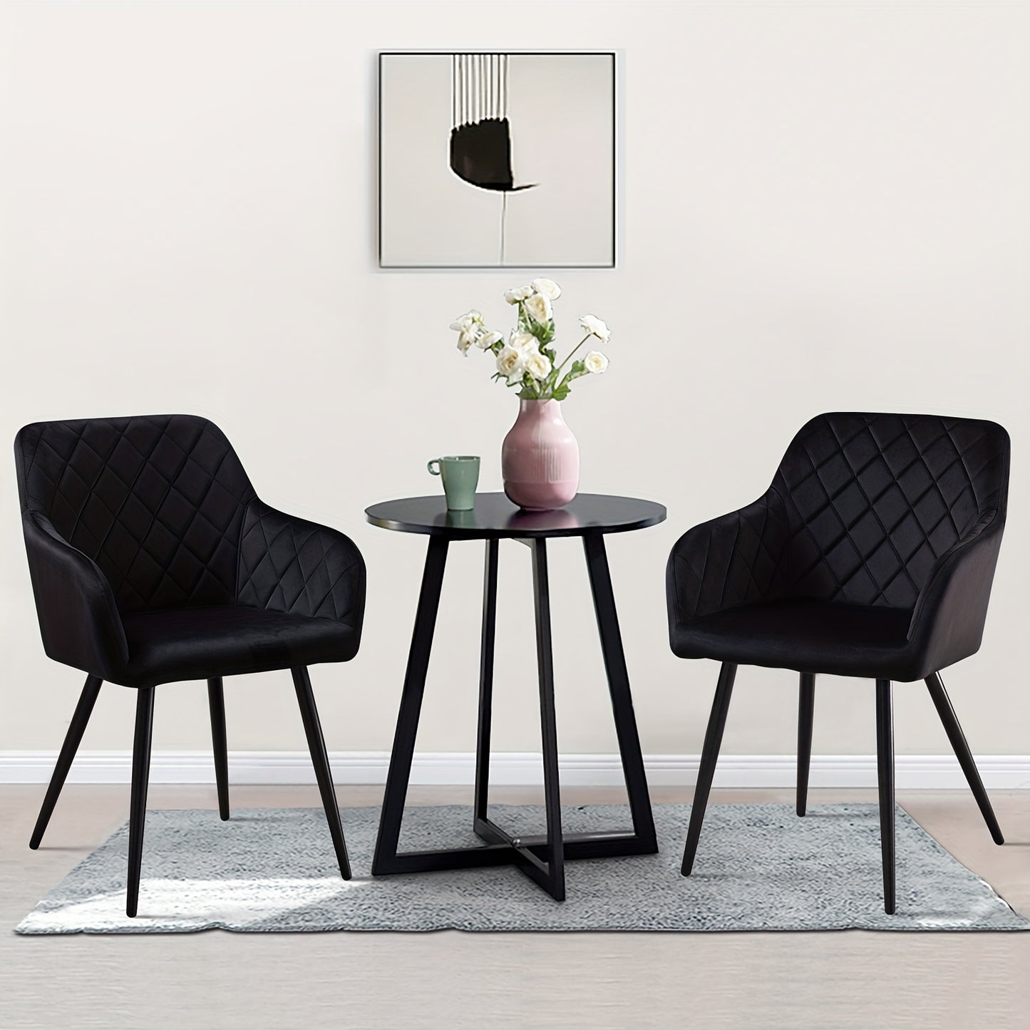 Ensemble de 2 chaises de salle à manger modernes en velours/lin, chaises de loisirs rembourrées avec accoudoirs et pieds en métal, chaises d'angle pour cuisine, salon, bureau à domicile, réception