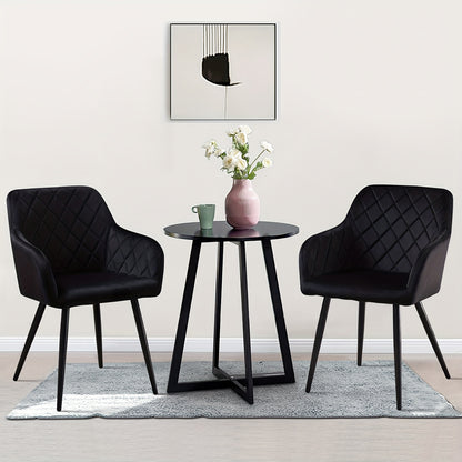 Ensemble de 2 chaises de salle à manger modernes en velours/lin, chaises de loisirs rembourrées avec accoudoirs et pieds en métal, chaises d'angle pour cuisine, salon, bureau à domicile, réception