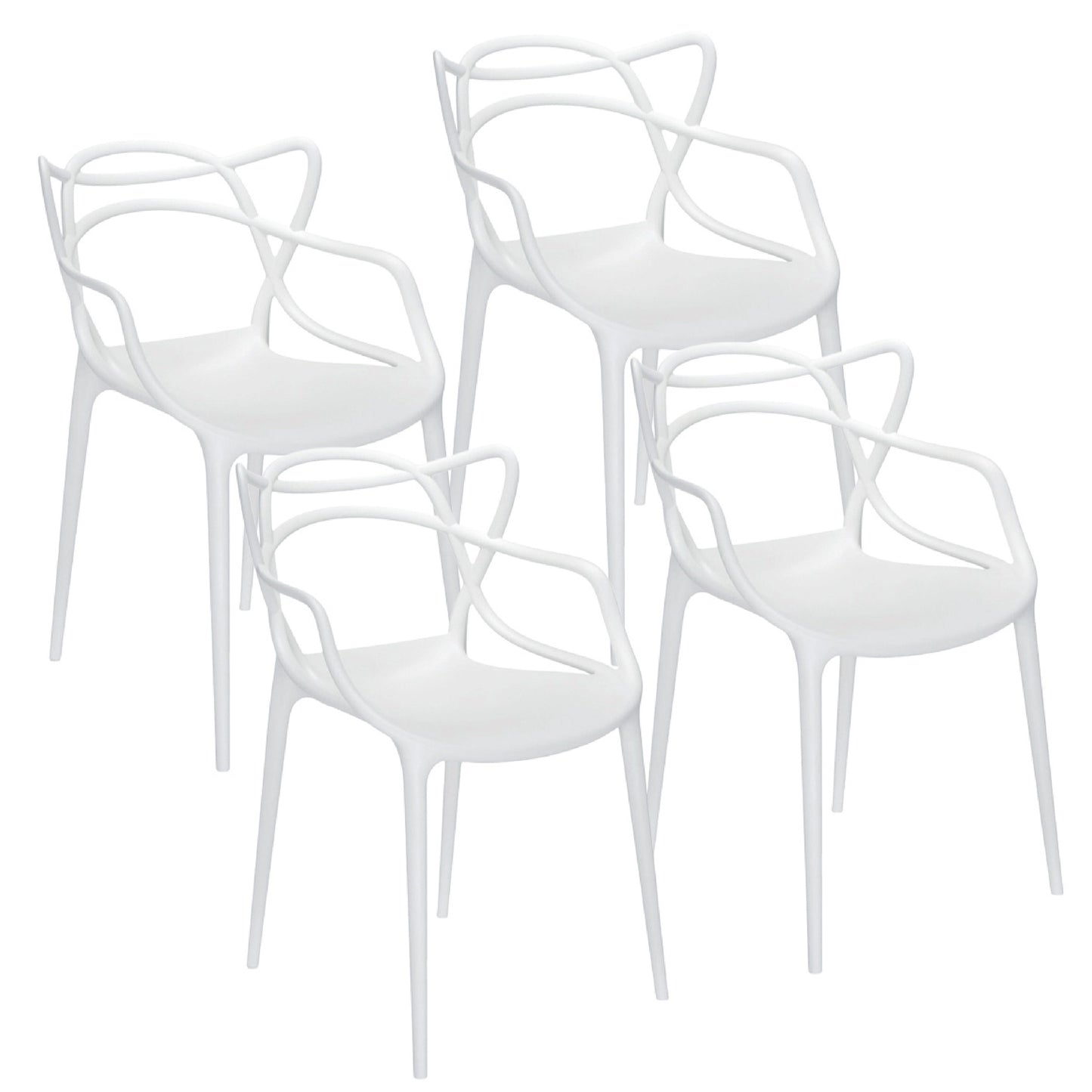 Baroni Home Lot de 4 chaises en plastique blanc – Empilables, prêtes à l'emploi sans assemblage requis, faciles à nettoyer, avec pieds antidérapants pour une stabilité accrue – Idéales pour cuisine, salon, salle à manger, jardin, terrasse ou balcon – Assi