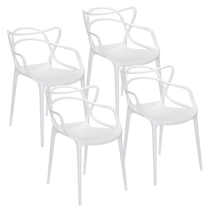 Baroni Home Lot de 4 chaises en plastique blanc – Empilables, prêtes à l'emploi sans assemblage requis, faciles à nettoyer, avec pieds antidérapants pour une stabilité accrue – Idéales pour cuisine, salon, salle à manger, jardin, terrasse ou balcon – Assi