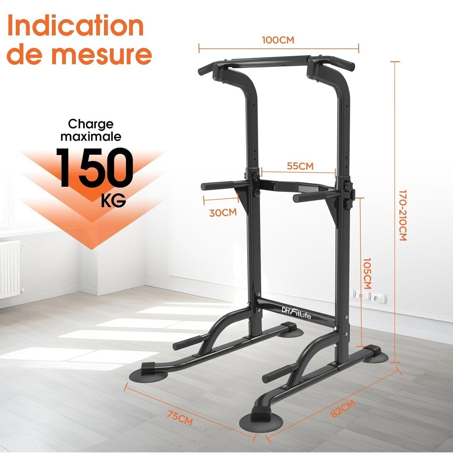 DH FitLife Power Tower Dip Station| Barre de traction autonome | Barre de dips pour le dos | Station de musculation Power Tower | Station de fitness | Rack de puissance pour salle de sport à domicile