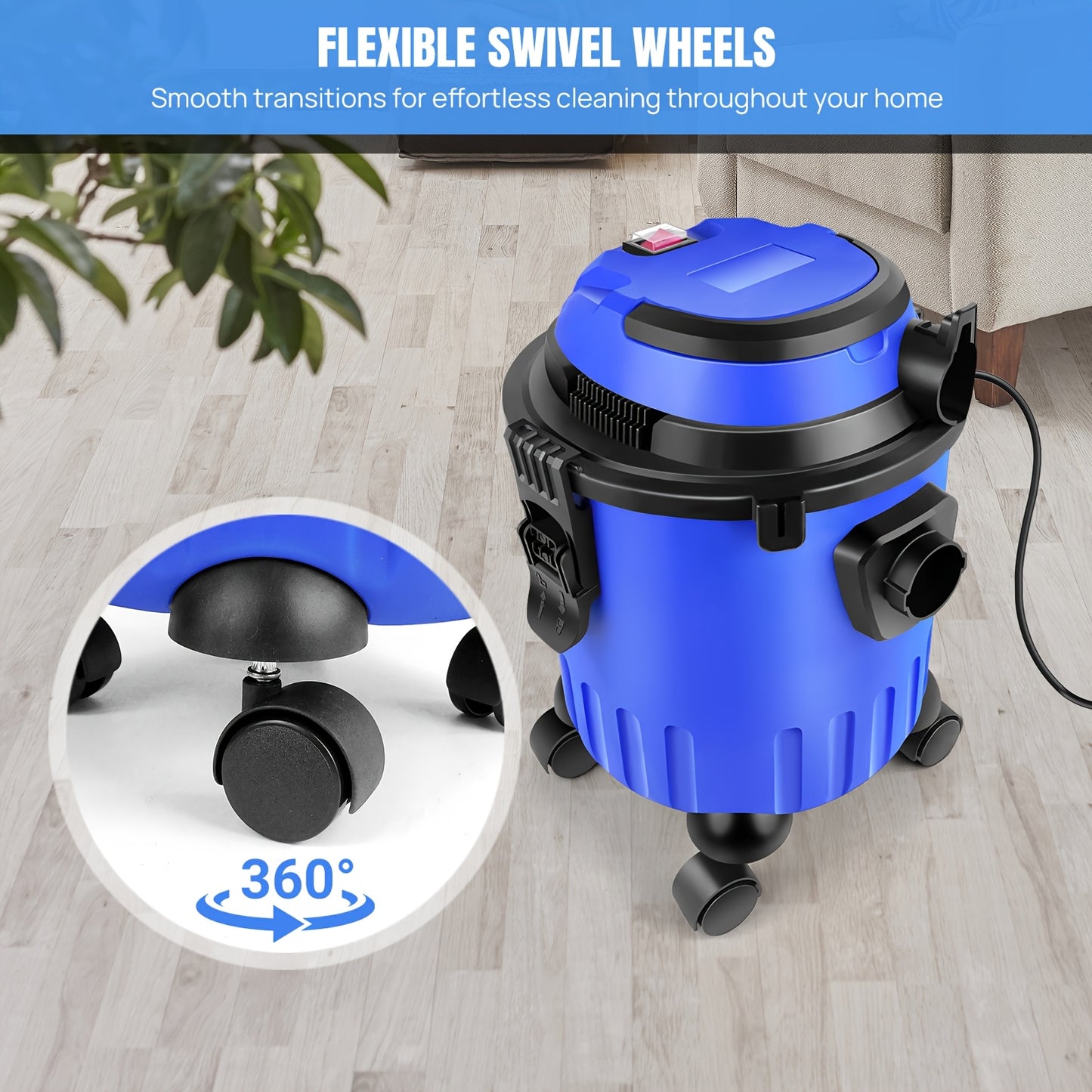 Aspirateur 3-en-1 pour sols secs et humides, extracteur de poussière industriel avec moteur puissant, fonction de soufflage, réservoir de 15L, prise d'énergie et filtres HEPA lavables, pour atelier domestique et usage professionnel
