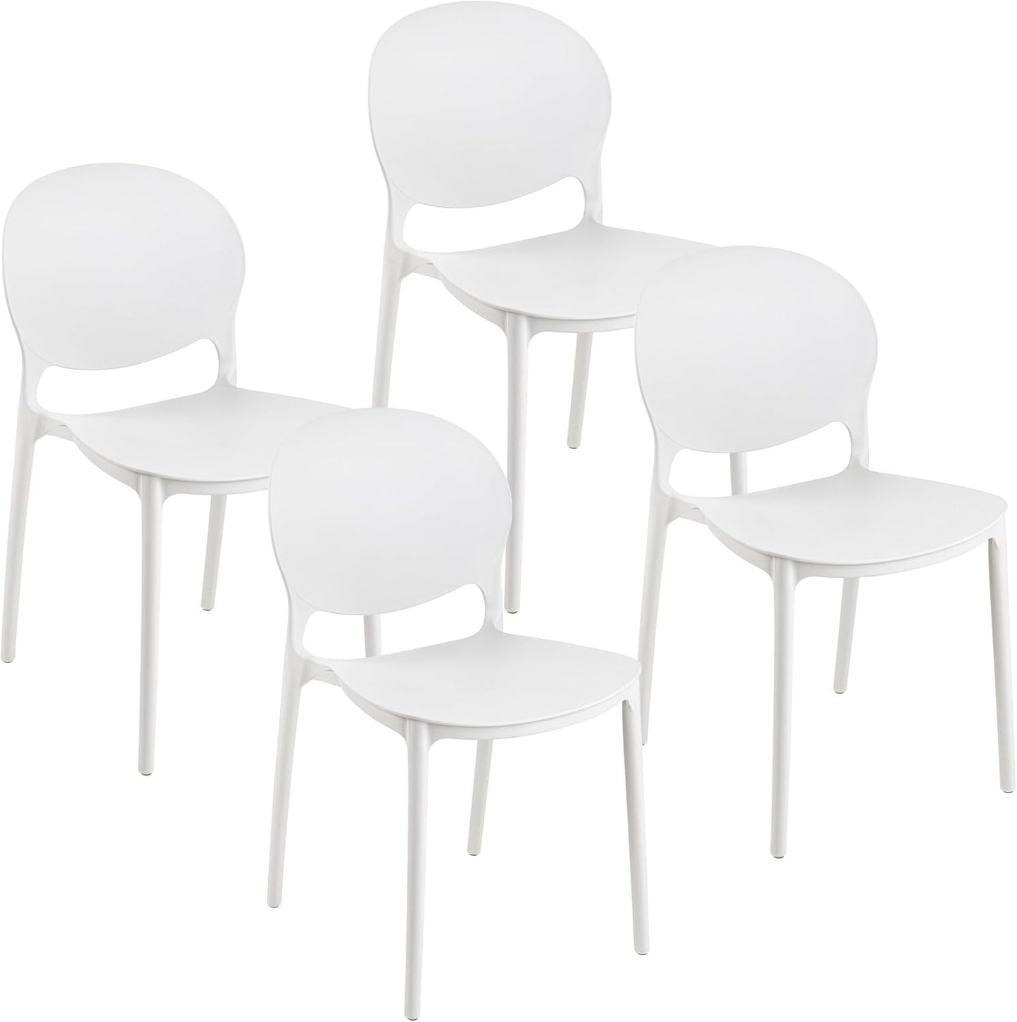Baroni Home Lot de 4 chaises en plastique blanc – Empilables, prêtes à l'emploi sans assemblage requis, faciles à nettoyer, avec pieds antidérapants pour une stabilité accrue – Idéales pour cuisine, salon, salle à manger, jardin, terrasse ou balcon – Assi