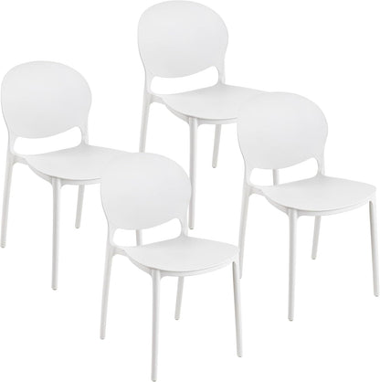 Baroni Home Lot de 4 chaises en plastique blanc – Empilables, prêtes à l'emploi sans assemblage requis, faciles à nettoyer, avec pieds antidérapants pour une stabilité accrue – Idéales pour cuisine, salon, salle à manger, jardin, terrasse ou balcon – Assi
