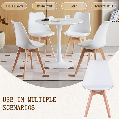 Ensemble de 6 chaises de salle à manger modernes du milieu du siècle, chaises de cuisine, chaises de bureau, chaise coquillage de designer avec coussins ergonomiques en similicuir et pieds en bois massif pour cuisine, salon, chambre à coucher, blanc