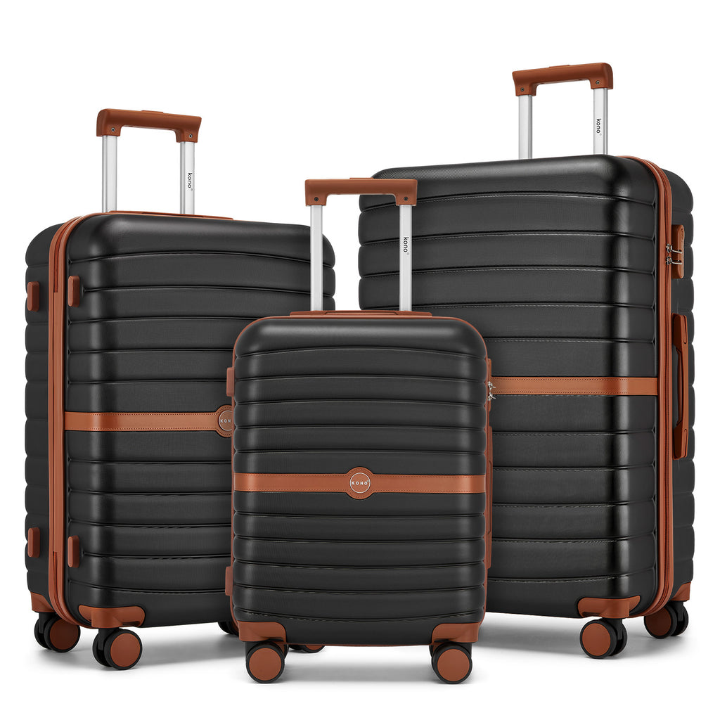 Valise Kono 20 pouces 24 pouces 28 pouces en ABS+PC Design Rayé avec Détails Color-Block et Roues Pivotantes