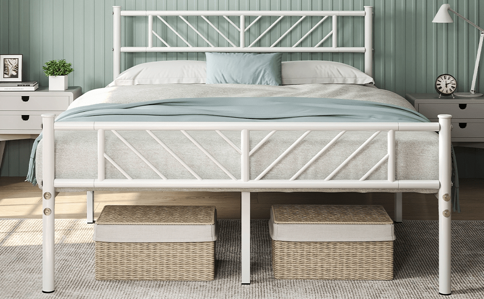 Costoffs Cadre de lit en metal simple Lit en Métal pour Adultes Grande Espace en Lattes Moderne