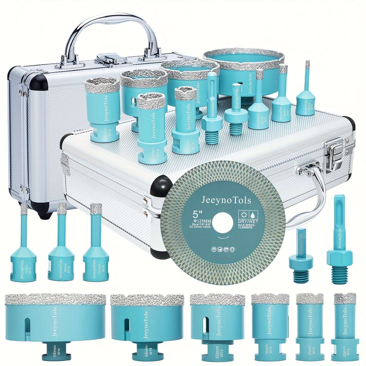 Kit de 4 ou 12 pièces de mèches à carotter de haute qualité, ensemble de mèches et adaptateur pour porcelaine, céramique, granit, marbre, maçonnerie, pierre avec filetage M14, mèche à trou, mèches pour carrelage, mèche à carrelage à sec, boîte à outils, o