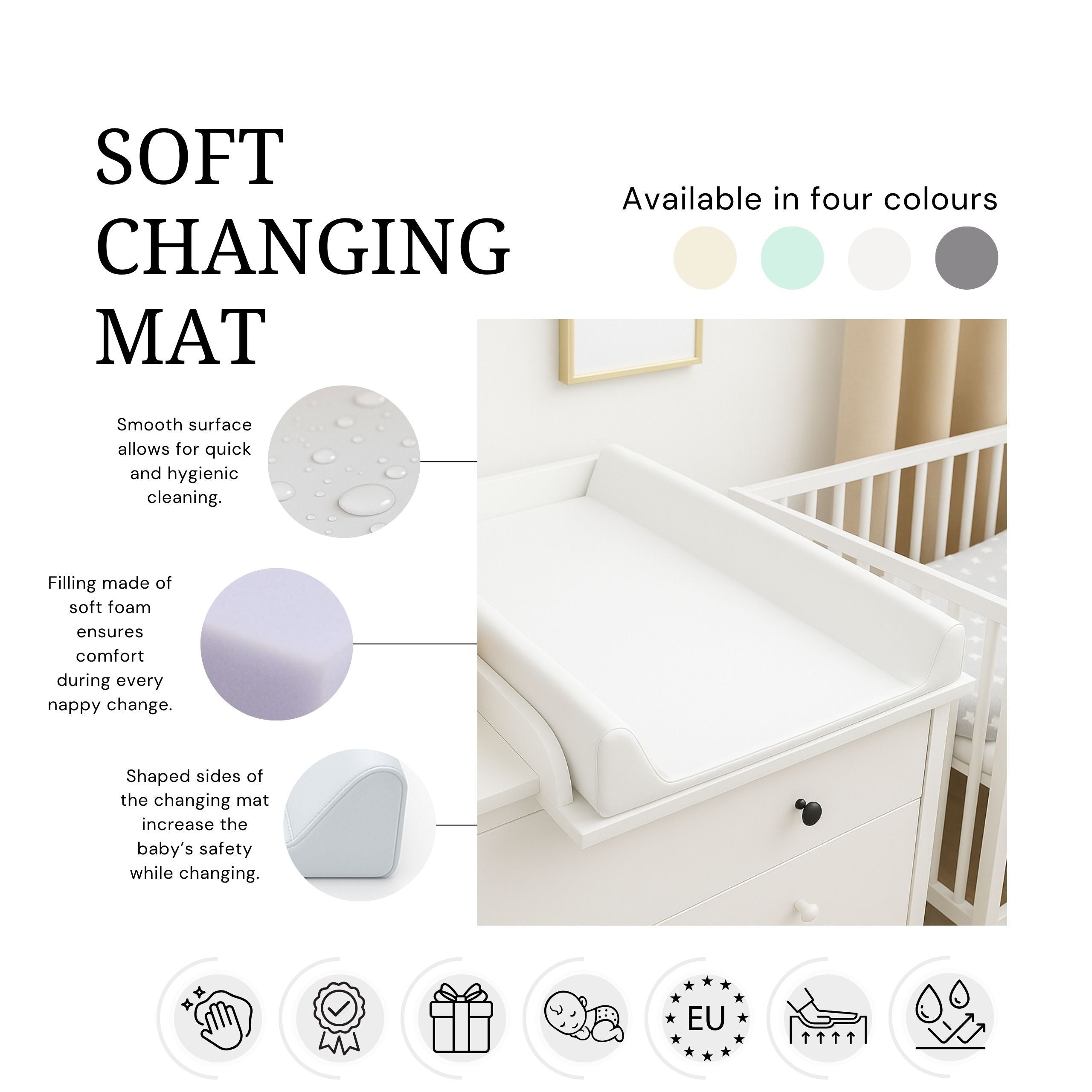 AMIKU, Matelas à langer doux pour bébés, Coussin à langer pour bébé, Mousse profilée pour changer les bébés, Coussin pour table ou commode, 50Cmx70Cm, Produit pour le soin des bébés, Sûr, Fabriqué en Europe, pour la maternelle, 100% imperméable, 100% anti