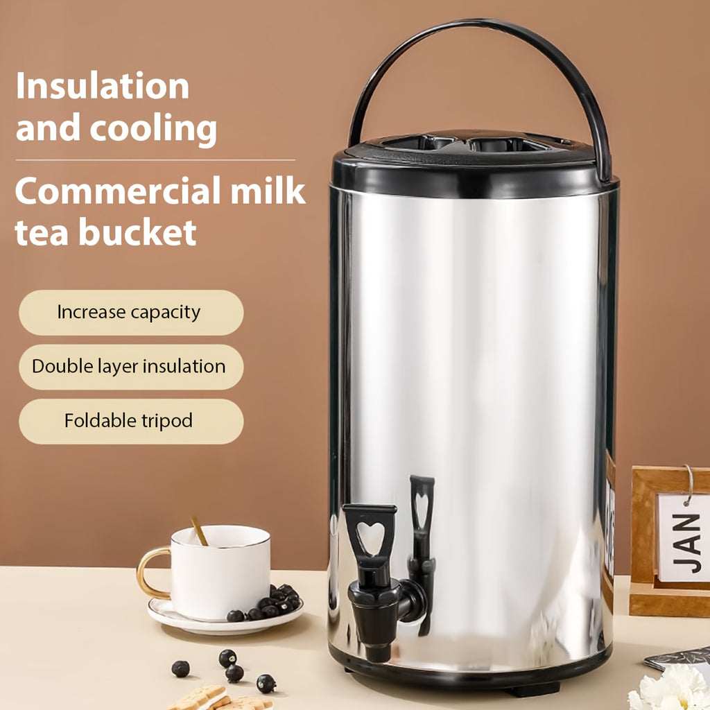 1 distributeur de thé isotherme en acier inoxydable de 6L avec poignée, seau à glace polyvalent pour boire à l'extérieur, seau thermique de grande capacité pour thé au lait, fond pliable pour usage commercial, idéal pour stocker de la bière, des boissons