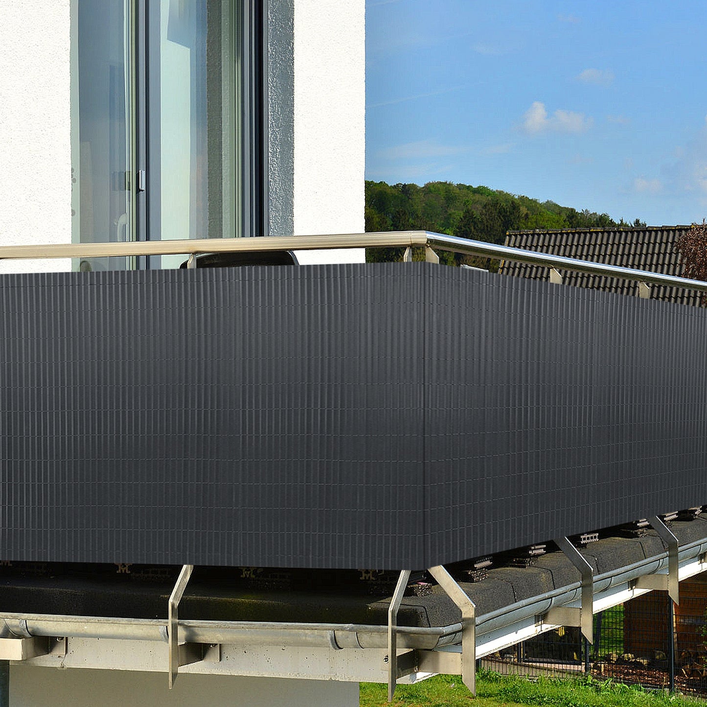 Clôture décorative de jardin en PVC, écran d'intimité en forme de W, écran d'intimité pour balcon avec attache-câble, anthracite, hauteur 80-200 cm, convient pour jardin et cour