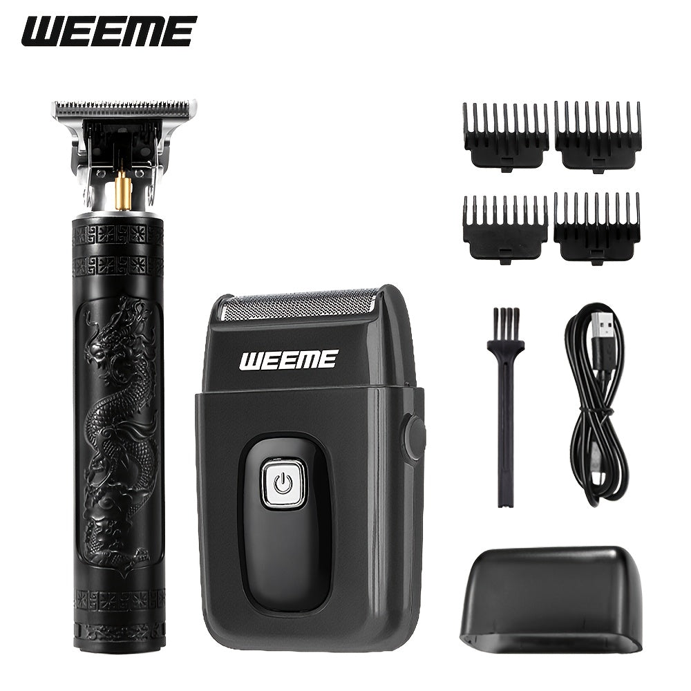 Kit de toilettage pour hommes WEEME, 4 pièces, avec tondeuse USB à charge rapide, tondeuse en T, rasoir et tondeuse à poils de nez - Système tout-en-un pour cheveux et rasage pour la maison, les voyages - Cadeau idéal pour papa, mari, petit ami (anniversa